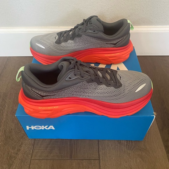 Hoka One One Bondi 8 Men’s 10 Castlerock Flame Running Shoes - Picture 4 of 6